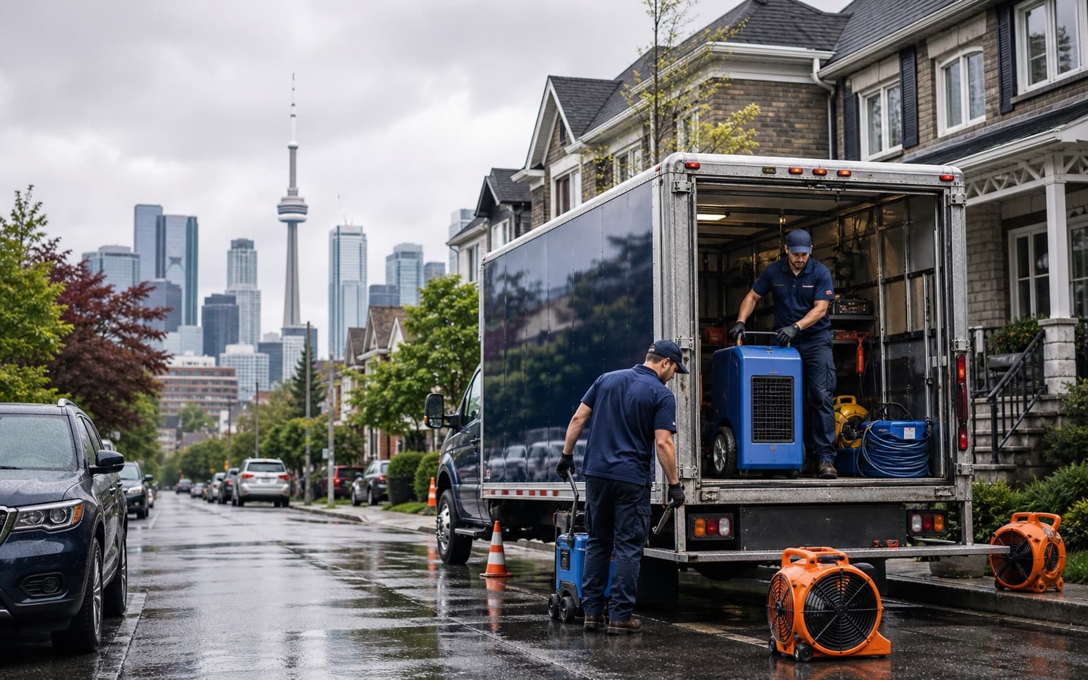 Restoration response truck on a Toronto residential street