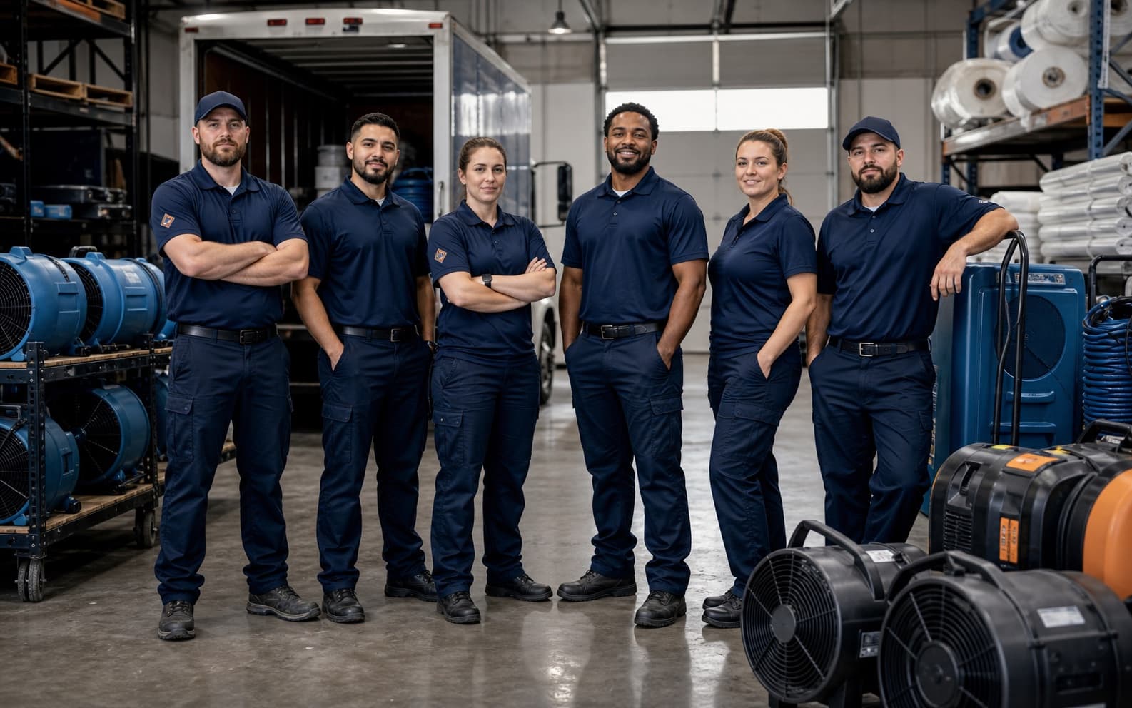 Restoration crew with commercial equipment